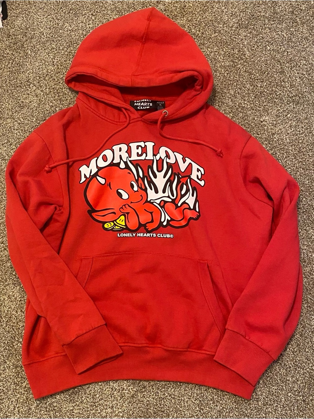 More Love Lonely Hearts Club Red Hoodie Sweatshirt – XL